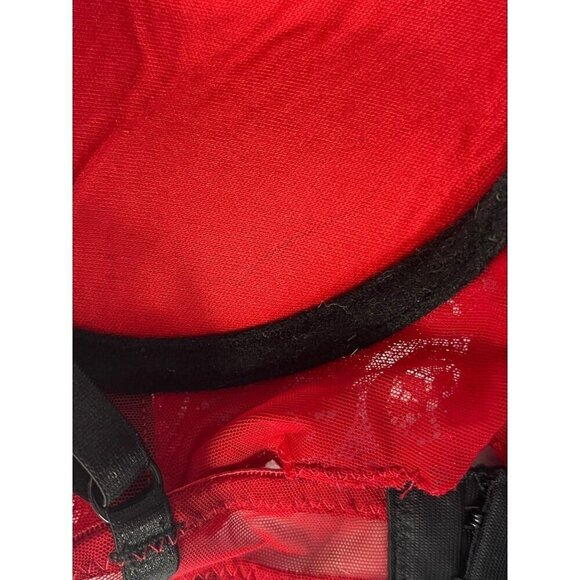 Frederick's Of Hollywood S‎ Red Lace Push Up Balconette Bra Longline Black Trim - Picture 6 of 6